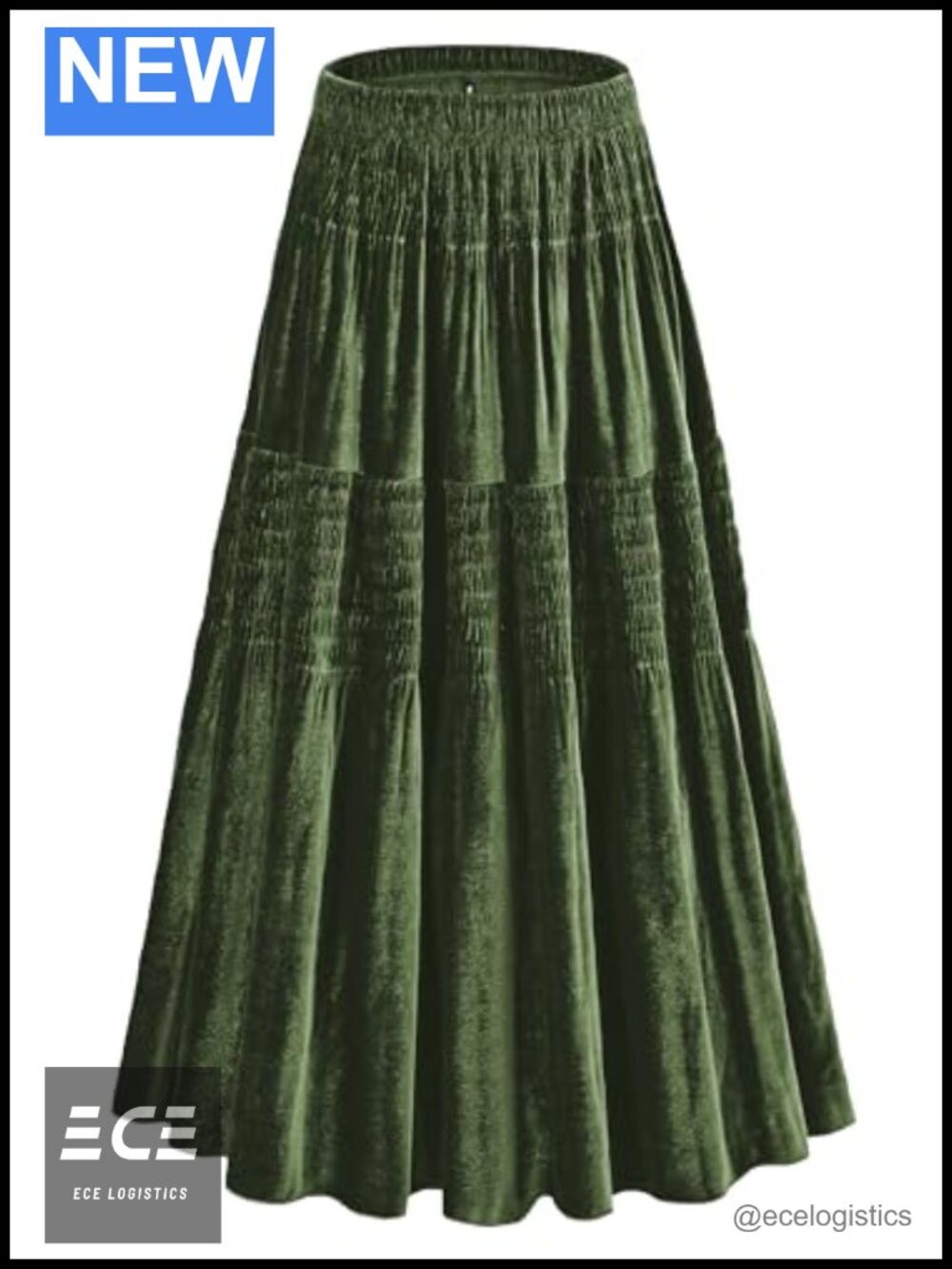Velvet Pleated Midi Skirt Elastic High Waist Tiered A-Line Fall Winter Long